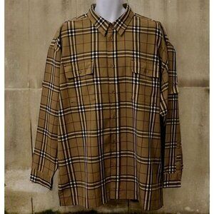 NYC 212 Team Sports Mens Button Up Shirt Size 2XL Tan Black Plaid Long Sleeve